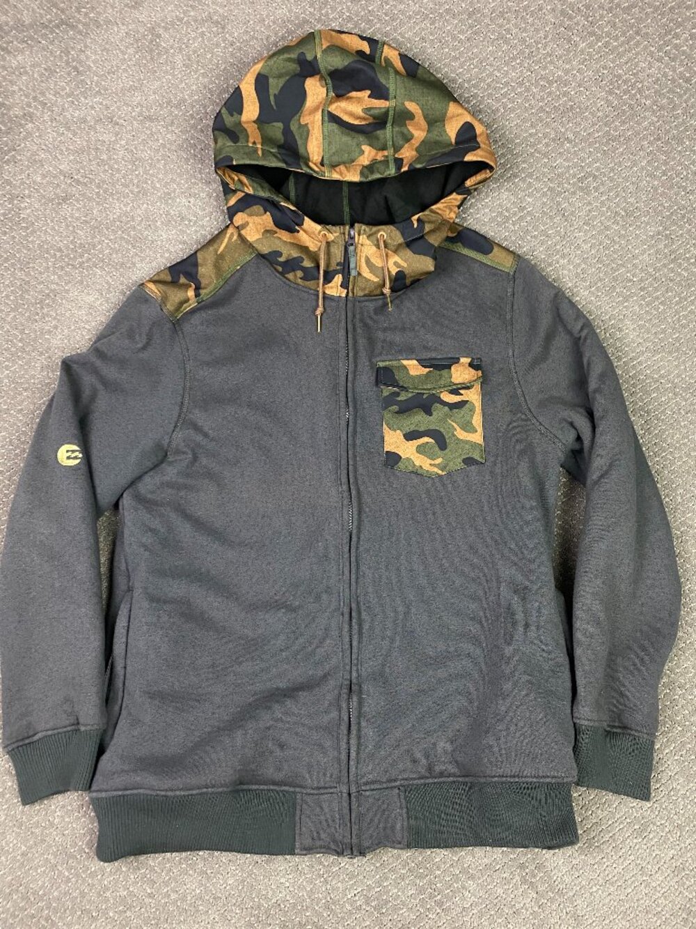 Billabong Cairn First Layer Snowboard Hoodie Jacket Mens XL Gray Camo Heavy